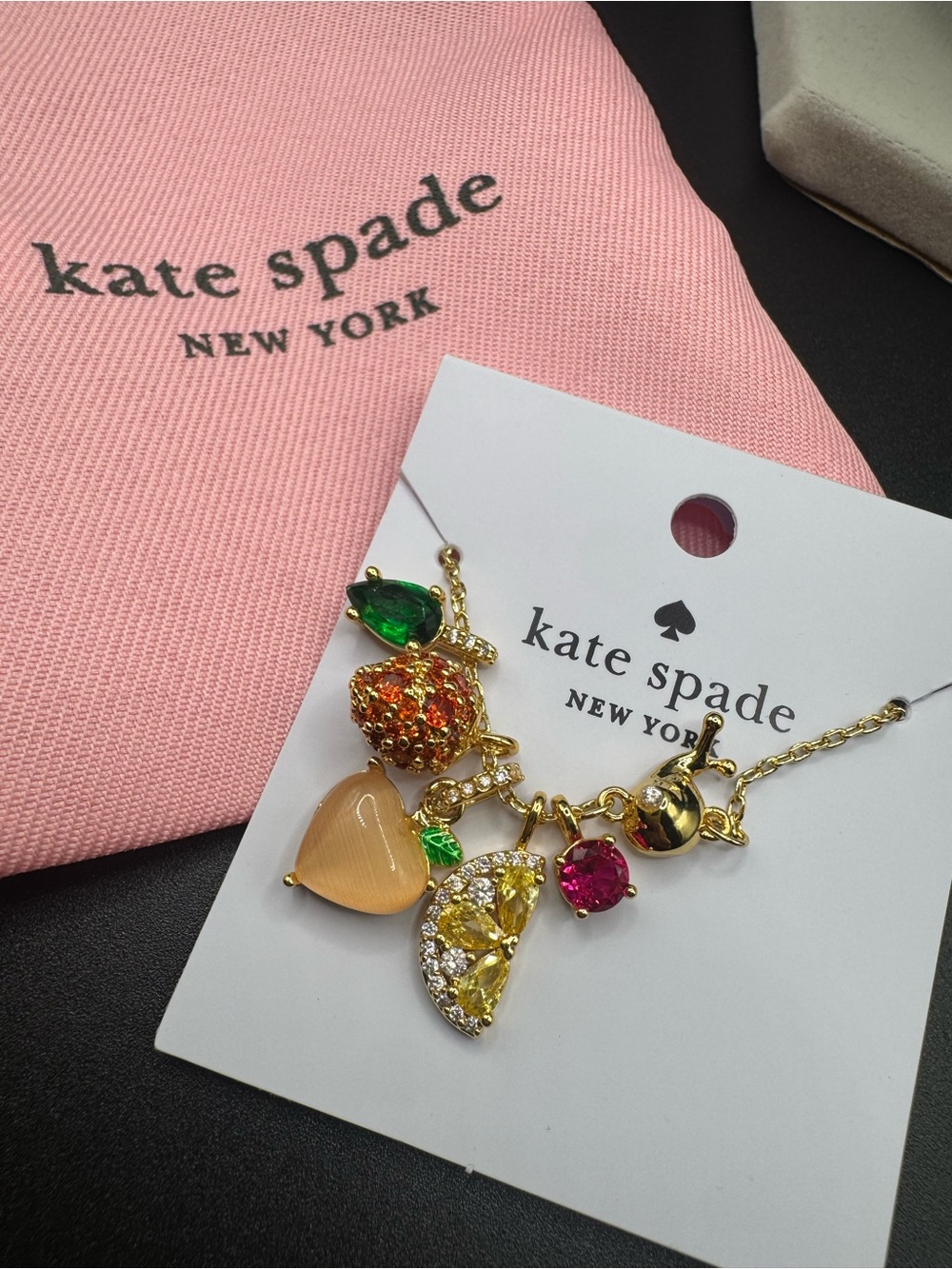 kate spade Gold Fruit Charm Necklace - Pink/Green/Yellow/Multicolor